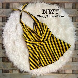 Odille {Anthro} NWT Cotton Peplum Halter Top + Yellow & Brown Stripes | Large 12